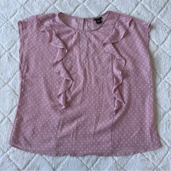 Torrid | Peach Swiss Dot Front Ruffle Chiffon Blouse | Size 0 - Picture 3 of 11